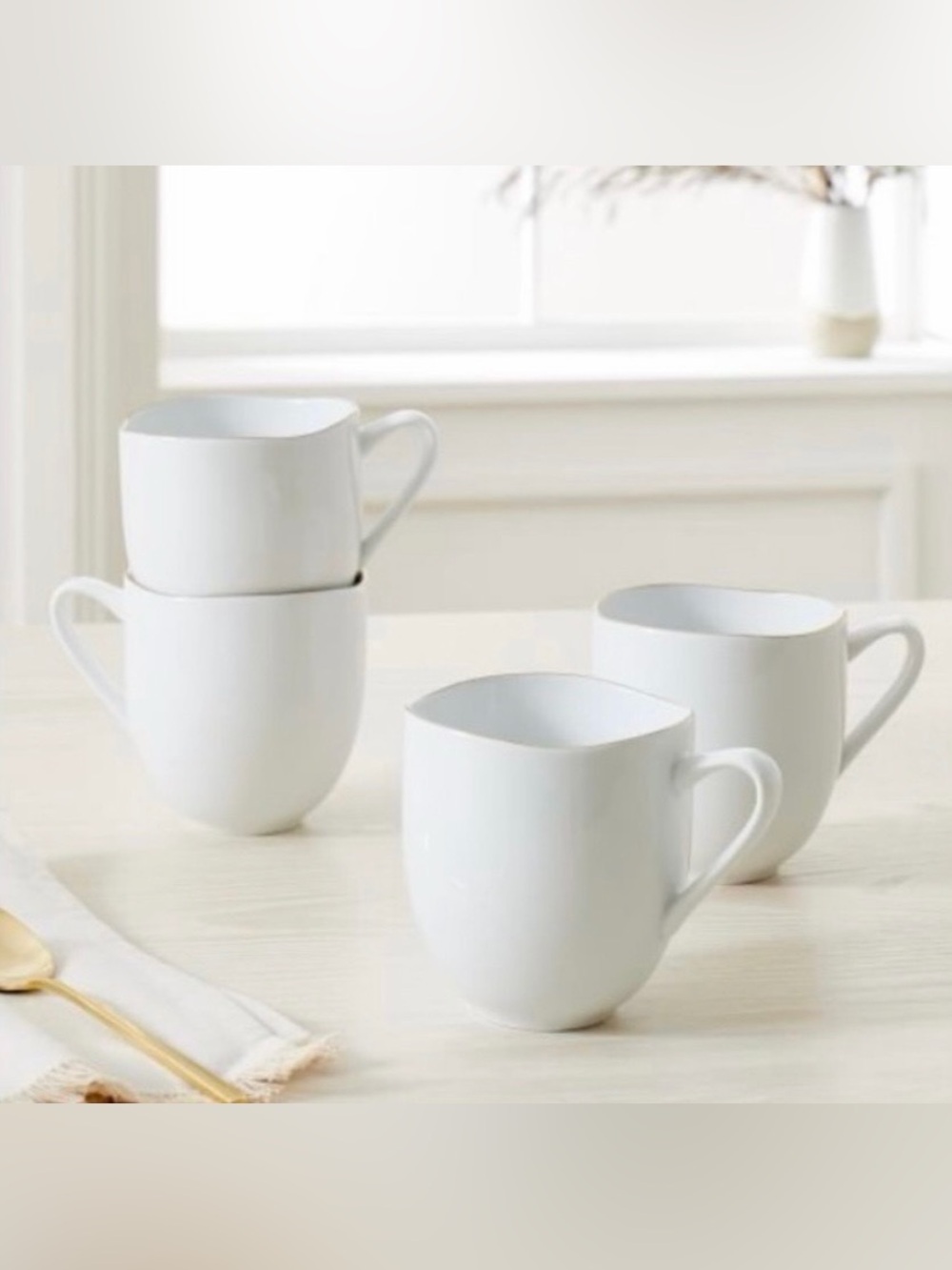 NWOT Elegant West Elm White Porcelain Mugs Set of 4